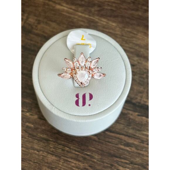 Bomb Party RBP6563 Now Let's Begin Lab Created White Ice Crystal Rose Gold Size7 - Picture 1 of 4